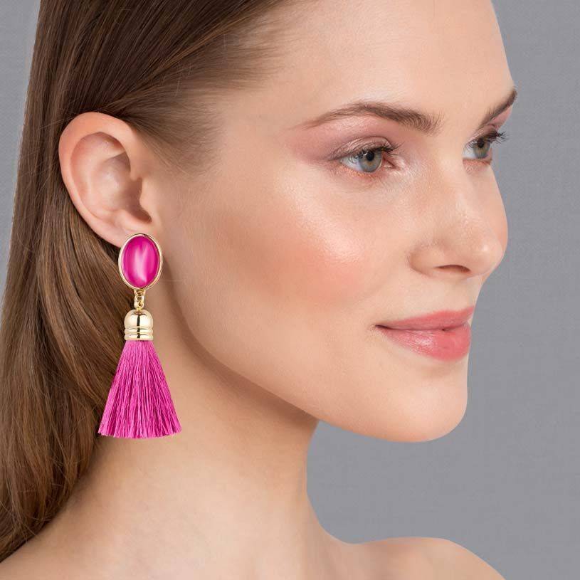 SchwesterSchwester Pinkfarbene Ohrstecker mit schönen seidigen Quasten Flash Sale