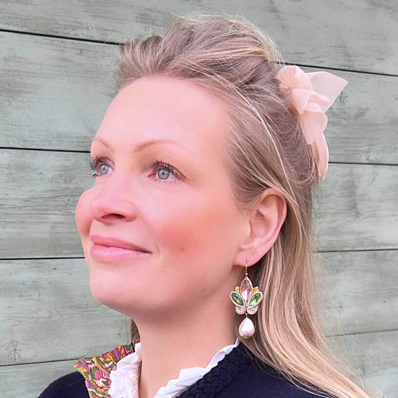 SchwesterSchwester Schöne Soutache-Ohrhänger in Rosa und Grün mit Baumwolltropfen Lagerräumung