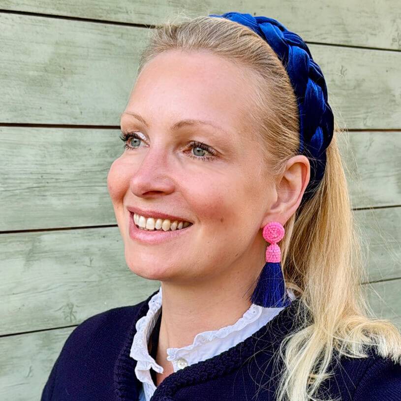 SchwesterSchwester Set aus rosa-dunkelblauen Perlen-Quastenohrringen und Samt-Haarreif in Dunkelblau Kostenlose Rückgabe