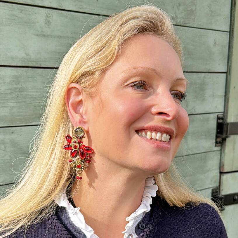 SchwesterSchwester Vorbestellbar - Große Soutache-Ohrringe in Rot und Champagner JETZT KAUFEN