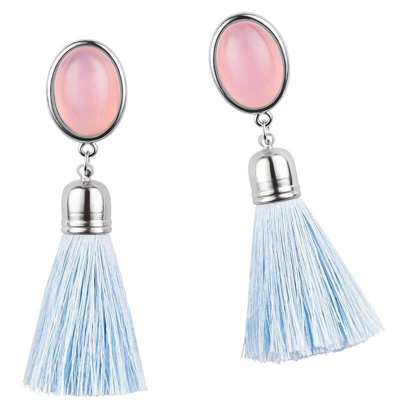 SchwesterSchwester Silberfarbene Quasten Ohrringe als Ohrstecker in Rosa mit hellblauer Quaste von AmuseToi Black Friday