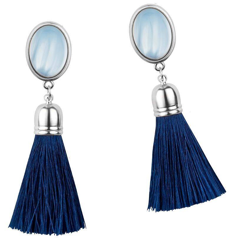 SchwesterSchwester Schimmernde hellblaue Ohrstecker mit marineblauen Quasten in Silberfarben Valentinstagsangebot