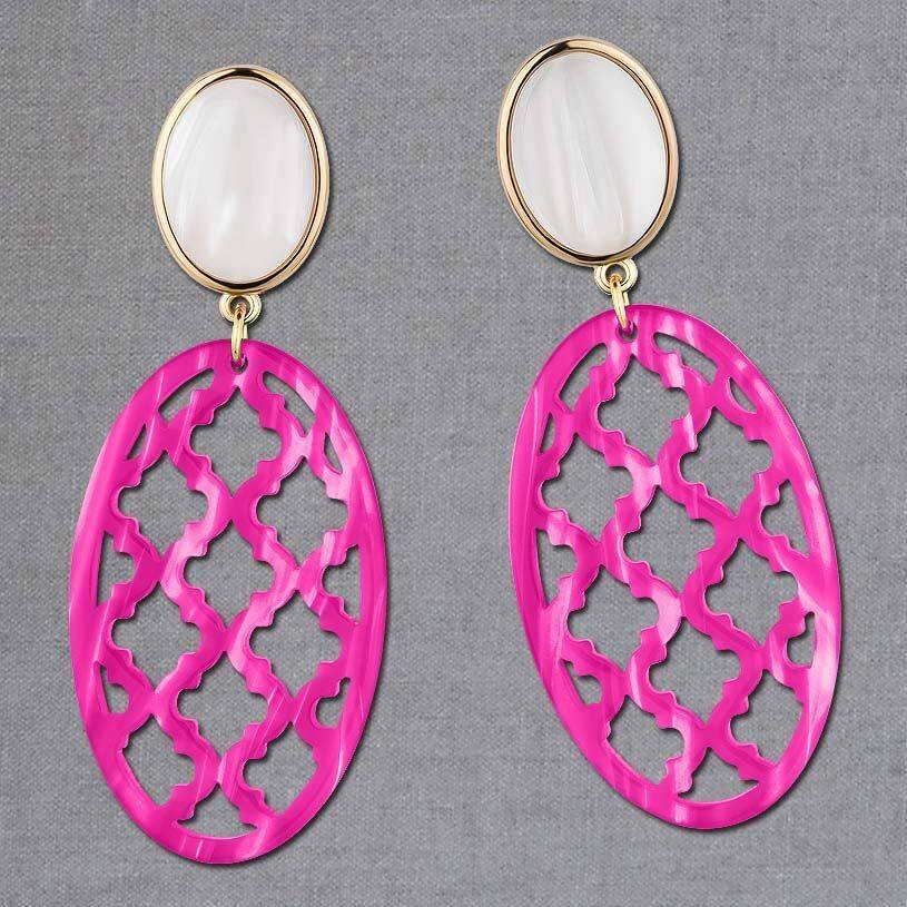 SchwesterSchwester Vergoldete Ohrstecker in wunderschönem Perlmutt mit Oval in Pink im Marrakesch-Stil Top Angebot