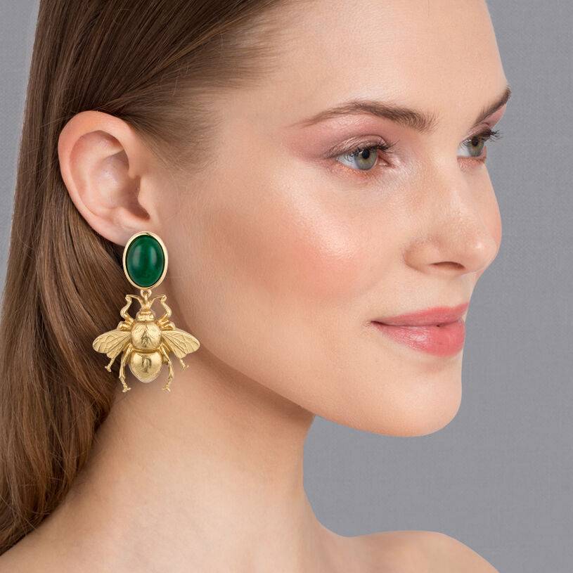 SchwesterSchwester Dunkelgrüner Ohrstecker mit vergoldeter Hummel von AmuseToi Zeitlich begrenztes Angebot