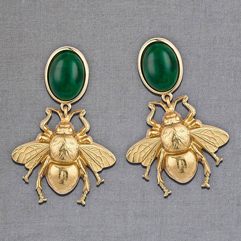 SchwesterSchwester Dunkelgrüner Ohrstecker mit vergoldeter Hummel von AmuseToi Zeitlich begrenztes Angebot