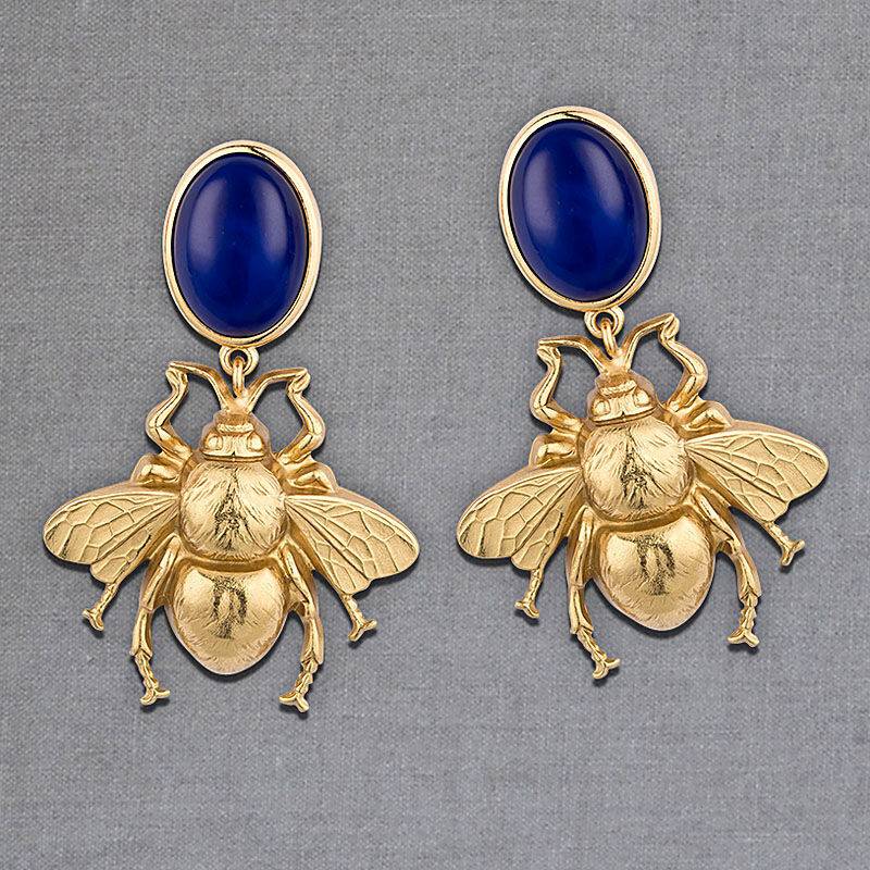SchwesterSchwester Dunkelblauer Ohrstecker mit vergoldeter Hummel von AmuseToi 50% Rabatt für begrenzte Zeit