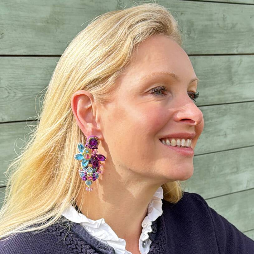 SchwesterSchwester Vorbestellbar - Große Soutache-Ohrringe in Magenta und Hellblau Großer Ausverkauf