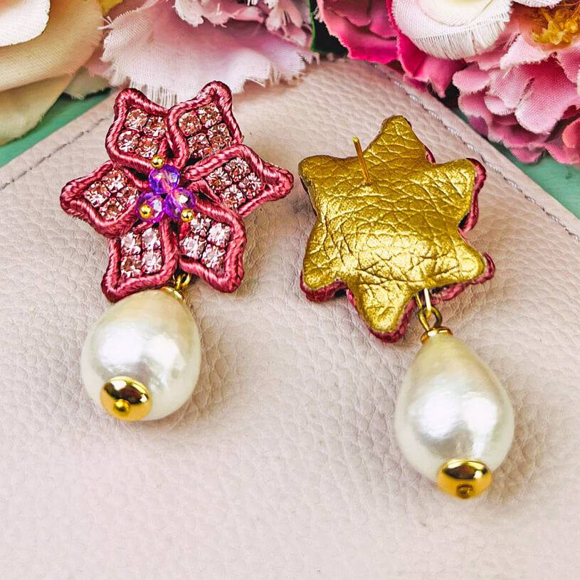 SchwesterSchwester Süße Blumen-Soutache-Ohrringe in Puderrosa mit kleinen Baumwolltropfen Neueste Mode