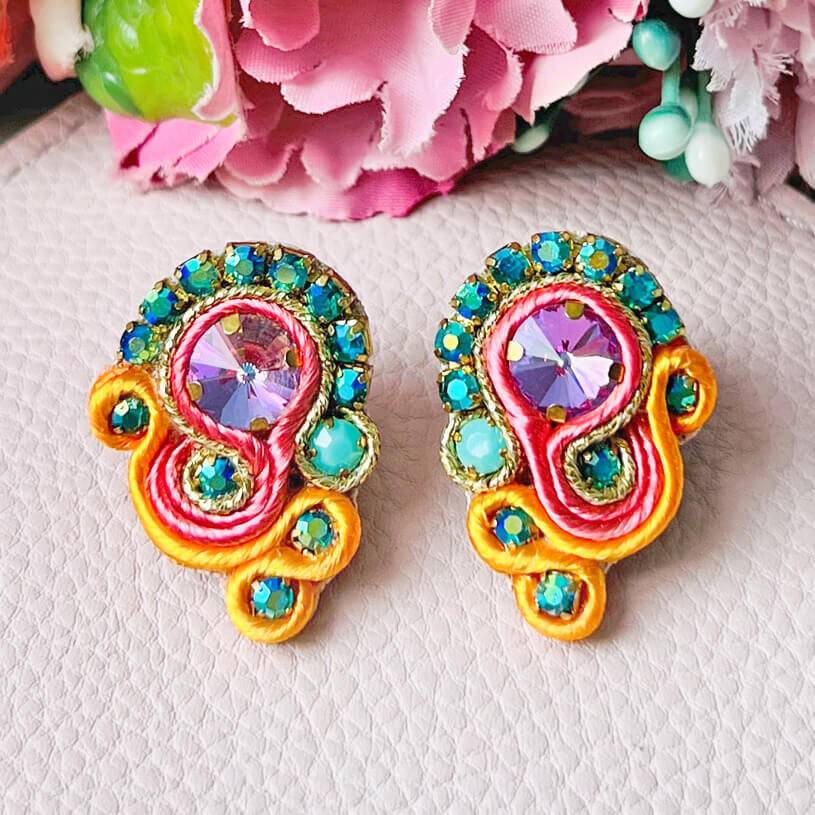 SchwesterSchwester Schöne Soutache-Ohrringe in Orange und Türkis Tiefpreis