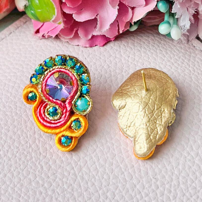 SchwesterSchwester Schöne Soutache-Ohrringe in Orange und Türkis Tiefpreis