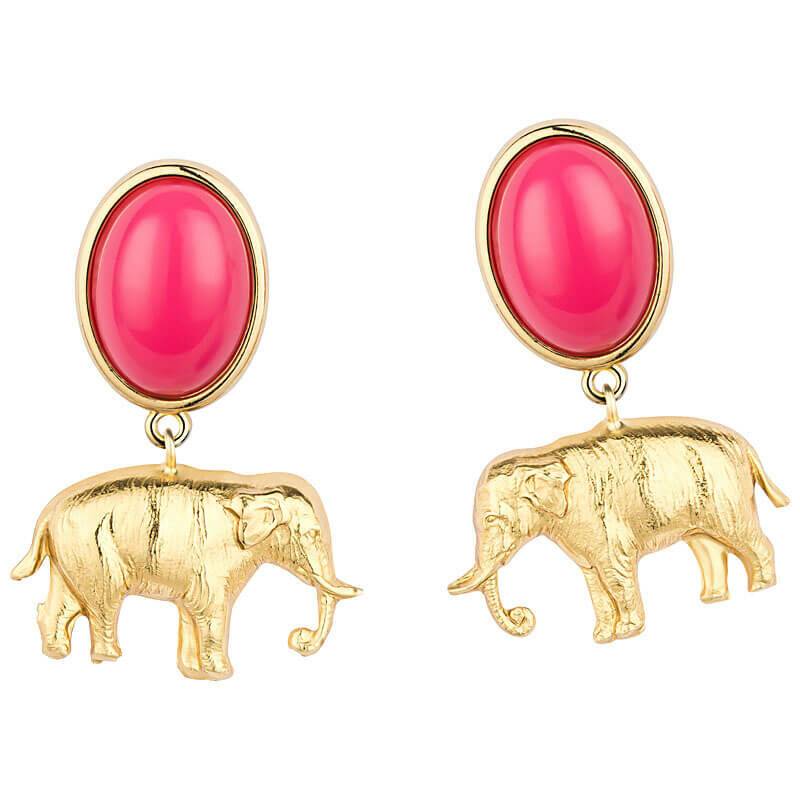 SchwesterSchwester Ohrstecker in Pink mit vergoldetem Elefant von AmuseToi Jubiläumsangebot