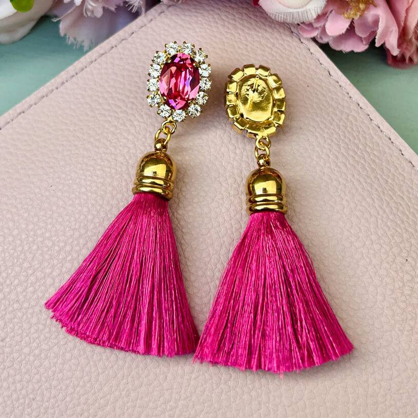SchwesterSchwester Edel funkelnde Ohrstecker in Pink mit Quaste Heißer Verkauf