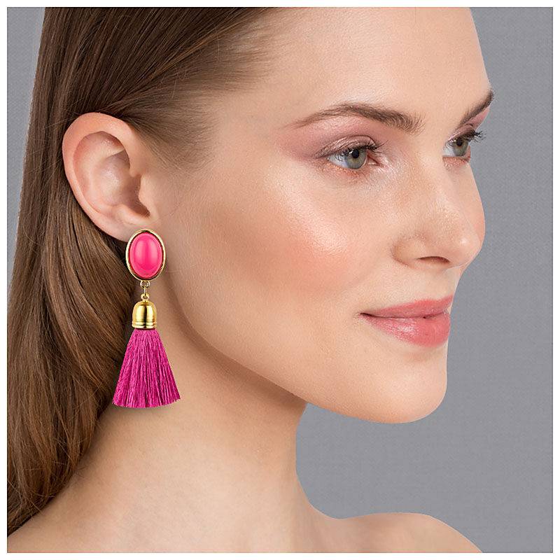 SchwesterSchwester Quasten Ohrringe als Ohrstecker in Pink mit pinkfarbener Quaste von AmuseToi Online Outlet